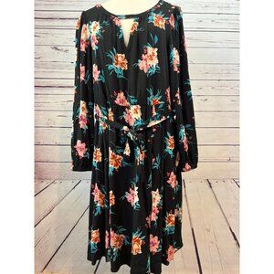 Torrid Mini Challis Floral Print Plus Size 1X‎  High Low Shirt Dress Tie Waist